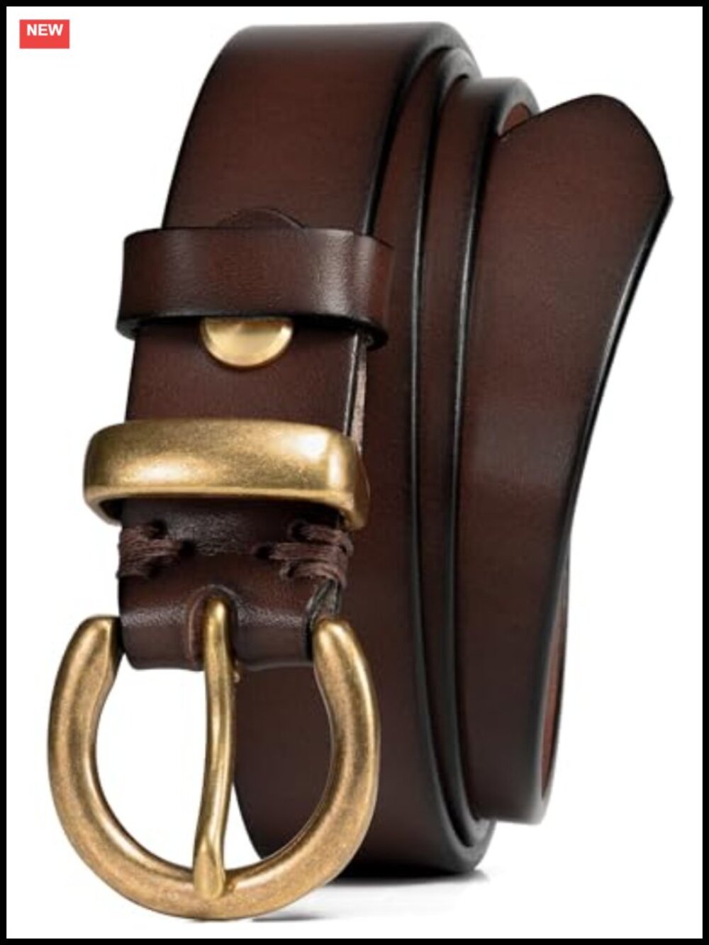 Womens 100% Italian Full Grain Leather Belt Vintage Brass Buckle 28mm